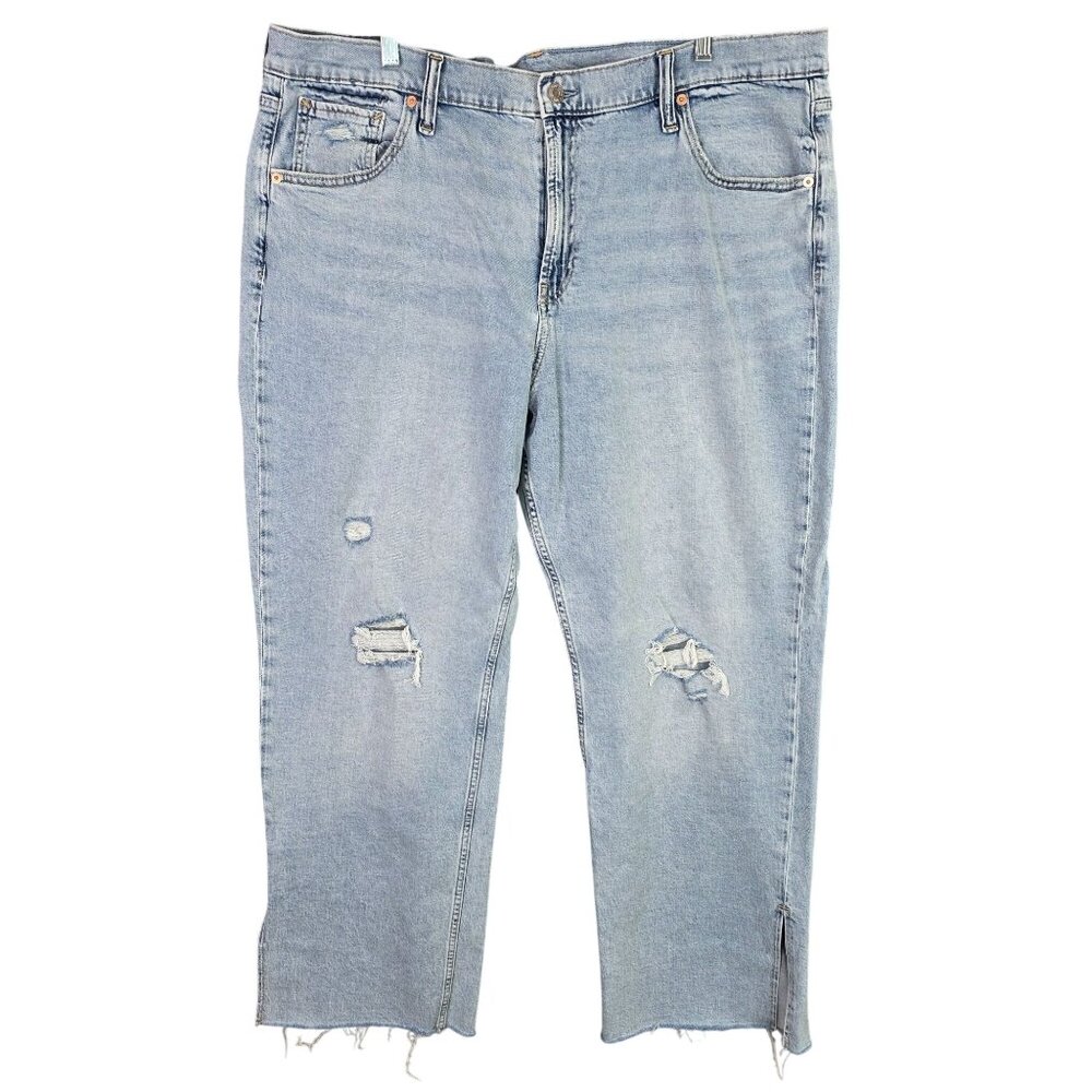 Womens Gap 90s Loose Mid Rise Blue Denim Crop Jeans Distressed Raw Hem 35/20R